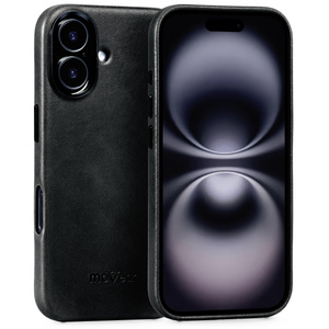 moVear backCover 4S Skórzane plecki do Apple iPhone 16 (6.1") | kompatybilne z MagSafe, Skóra naturalna olejowana (Czarna)