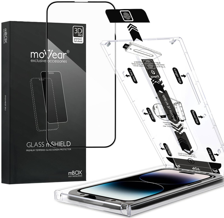 moVear mBOX GLASS mSHIELD 3D PRO do Apple iPhone 14 Pro (6.1") (łatwy montaż)
