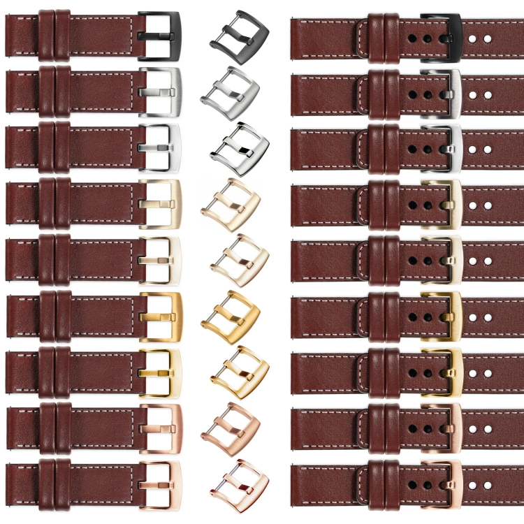 moVear Prestige C1 Skórzany pasek 22mm do Garmin Vivoactive 4, Venu 3/2 | Kasztanowy, białe przeszycie [rozmiary XS-XXL i klamra do wyboru]