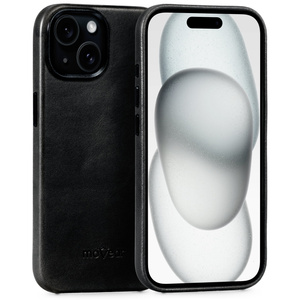 moVear backCover 4S Skórzane plecki do Apple iPhone 15 (6,1") | kompatybilne z MagSafe, Skóra naturalna olejowana (Czarna)
