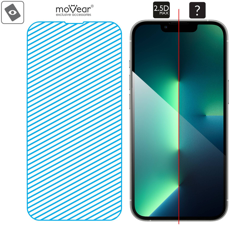 moVear GLASS mSHIELD 2.5D MAX do Apple iPhone 16e / 14 / 13 / 13 Pro (6.1") (kompatybilne z etui)