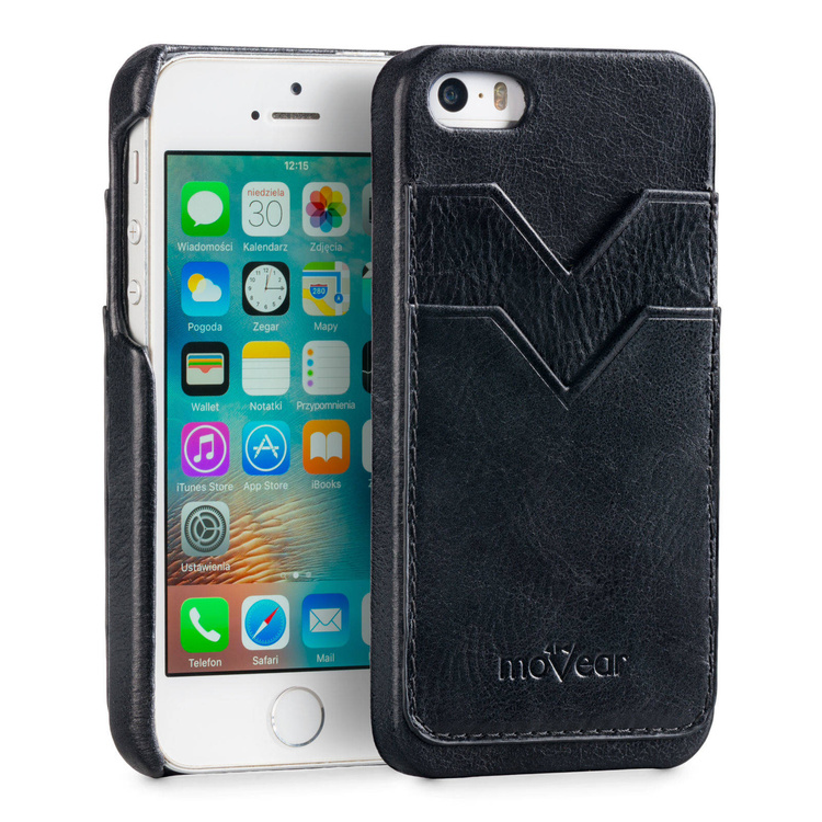moVear backCover S+ Skórzane Etui Plecki do Apple iPhone SE / 5s / 5 | Skóra Vintage | Czarny