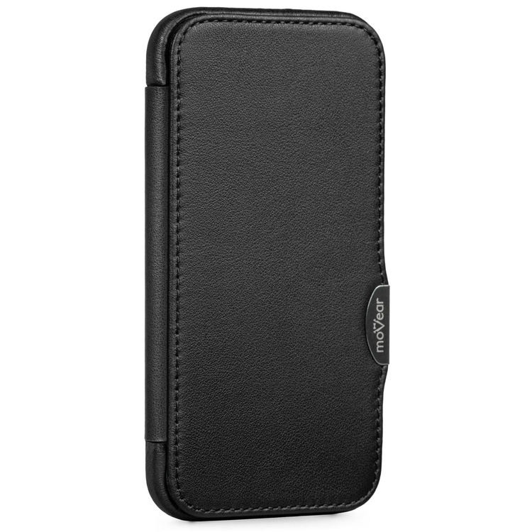 moVear flipSide 4C skórzane etui do Apple iPhone 15 (6,1") | Skóra naturalna gładka (Czarna)