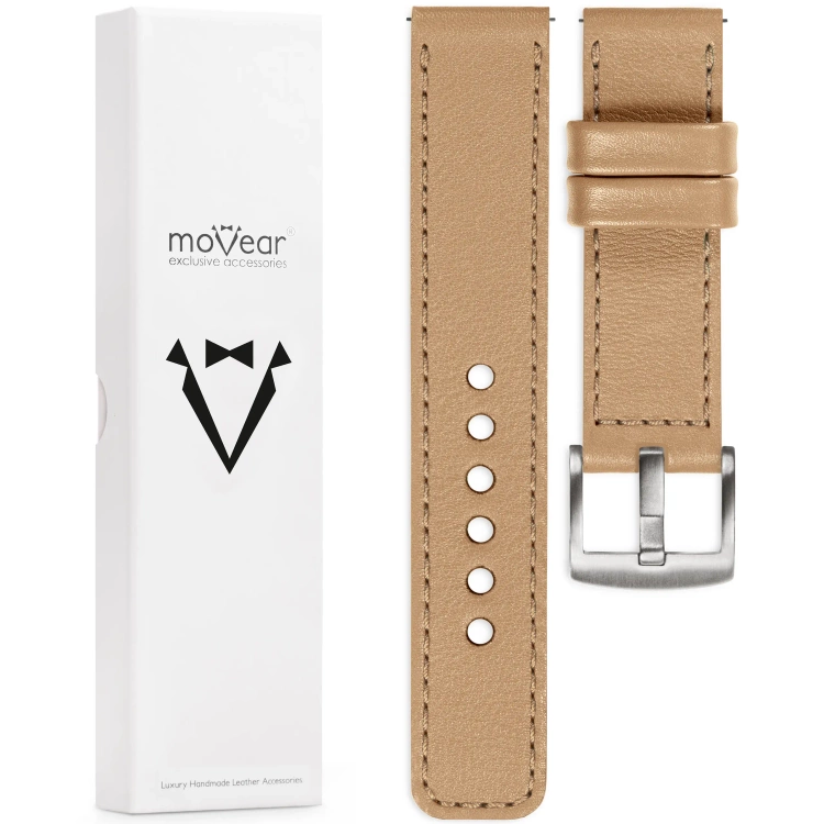 moVear Prestige C1 Skórzany pasek 22mm do Huawei Watch 5 4 3 2 1 - GT / Pro / Ultimate (48/46mm) | Cappuccino, cappuccino przeszycie [rozmiary XS-XXL i klamra do wyboru]