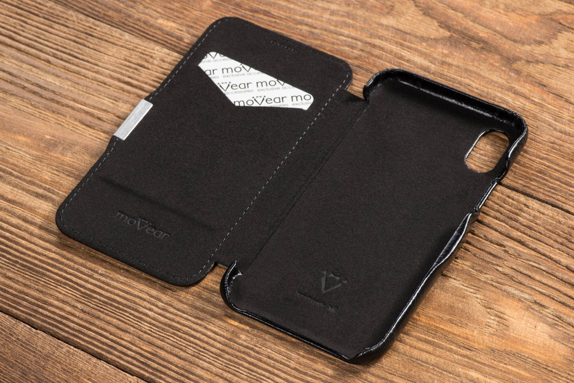 moVear flipSide C skórzane etui do Apple iPhone Xs / X (5.8") | Skóra naturalna vintage (Czarna)