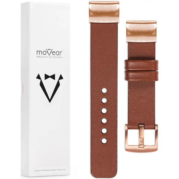 moVear Prestige S1 Skórzany pasek do Garmin QuickFit 20mm (Fenix / Instinct - 43/42/40mm) | Brązowy [rozmiary XS-XXL i klamra do wyboru]