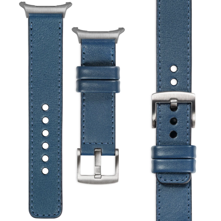 moVear Prestige C1 Skórzany pasek 22mm do Samsung Galaxy Watch Ultra | Niebieski jeans, niebieski jeans przeszycie [rozmiary XS-XXL i klamra do wyboru]