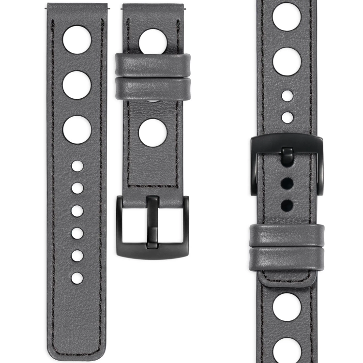 moVear Prestige R1 Skórzany pasek 20mm do zegarka | Szary, czarne przeszycie [rozmiary XS-XXL i klamra do wyboru]