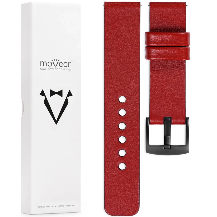 moVear Prestige S1 Skórzany pasek 22mm do Xiaomi Watch S1 / Mi Watch / Amzfit | Czerwony szkarłatny [rozmiary XS-XXL i klamra do wyboru]