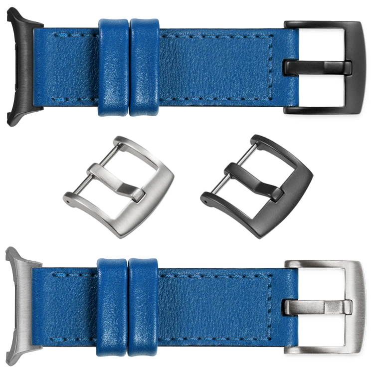 moVear Prestige C1 Skórzany pasek 22mm do Samsung Galaxy Watch Ultra | Niebieski, niebieskie przeszycie [rozmiary XS-XXL i klamra do wyboru]