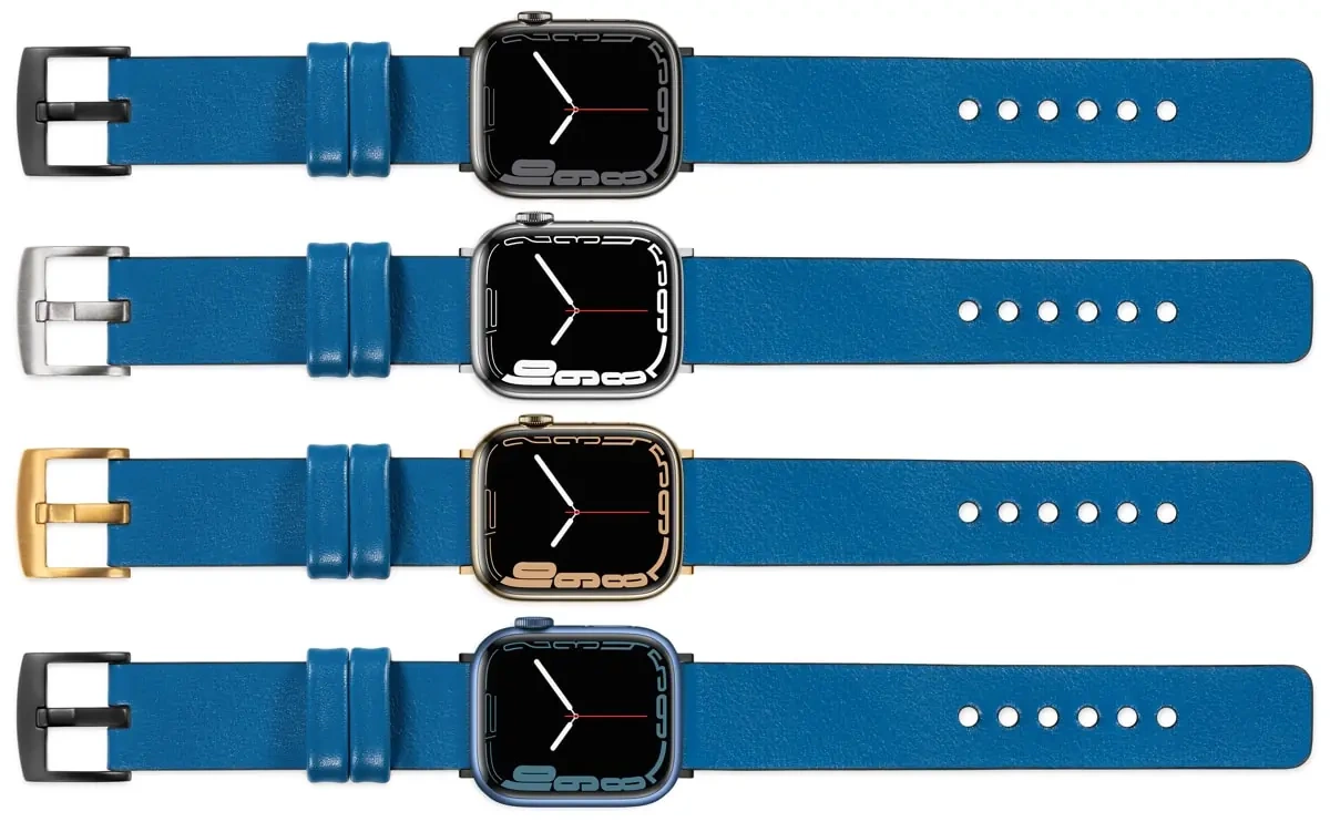 moVear Prestige S1 Skórzany pasek 22mm do Apple Watch 10 / 9 / 8 / 7 / 6 / 5 / 4 / SE (42/41/40mm) | Niebieski [adapter i klamra do wyboru]