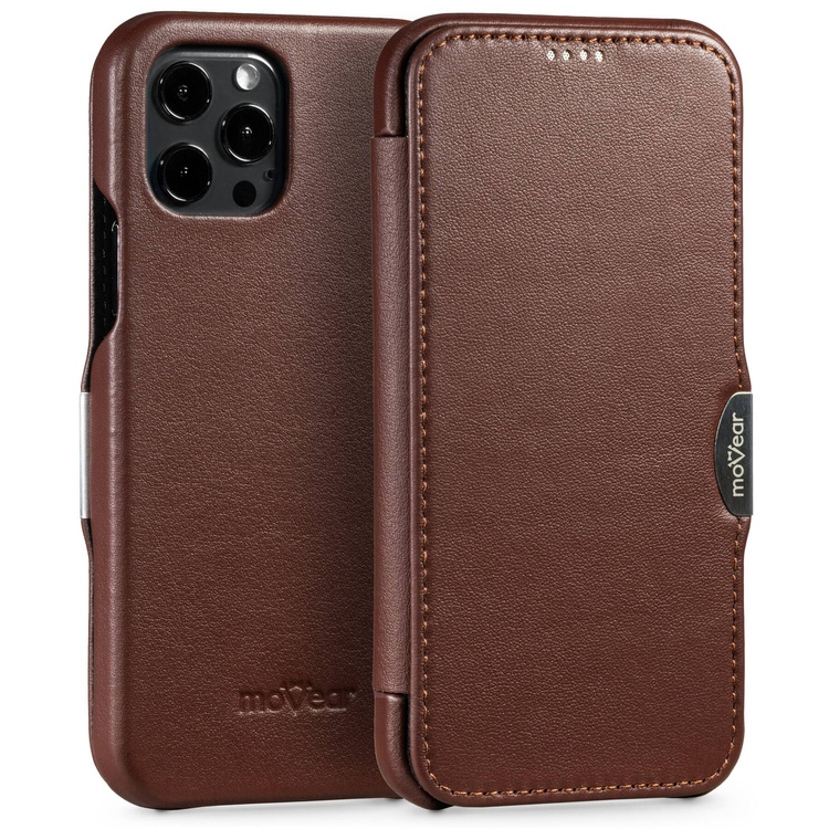 moVear flipSide C skórzane etui do Apple iPhone 12 Pro / 12 (6.1") | Skóra naturalna nappa (Ciemnobrązowa)