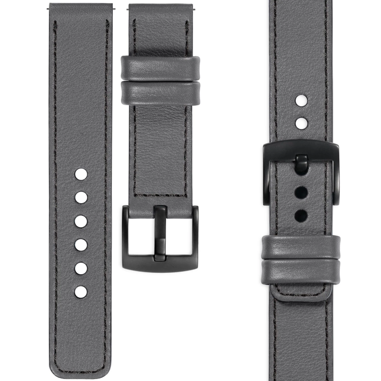 moVear Prestige C1 Skórzany pasek 20mm do zegarka | Szary, czarne przeszycie [rozmiary XS-XXL i klamra do wyboru]