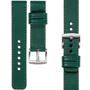moVear Prestige C1 Skórzany pasek 18mm do zegarka | Zielony butelkowy, zielone przeszycie [rozmiary XS-XXL i klamra do wyboru]