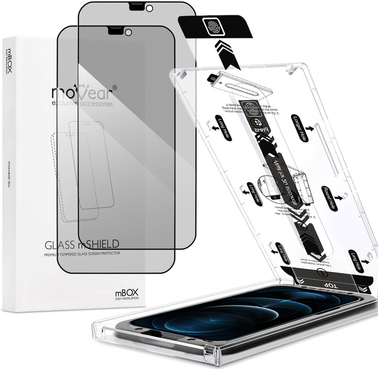 2 szt. | moVear mBOX GLASS mSHIELD 2.5D MAX privacy do Apple iPhone 12 Pro Max (6.7") (Anty spy, z Aplikatorem)