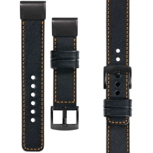 moVear Prestige C1 Skórzany pasek do Garmin QuickFit 26mm (Fenix / Epix / Quatix / Tactix / Enduro - 51mm) | Czarny, pomarańczowe przeszycie [rozmiary XS-XXL i klamra do wyboru]