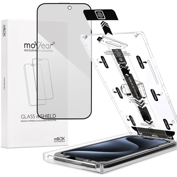 moVear mBOX GLASS mSHIELD 2.5D MAX privacy do Apple iPhone 15 Pro Max (6.7") (Anty spy, z Aplikatorem)