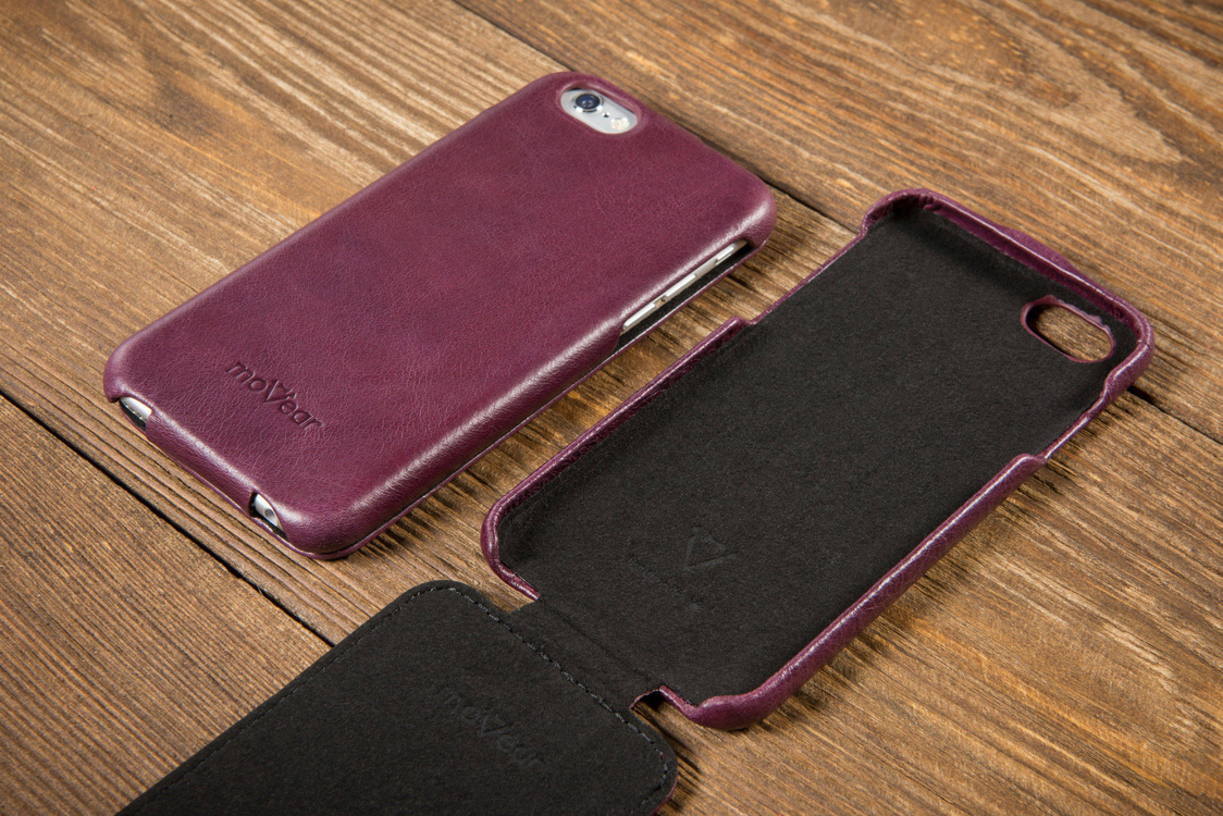 moVear flipDown C Skórzane Etui do Apple iPhone 6 / 6s | Skóra Vintage | Fioletowy