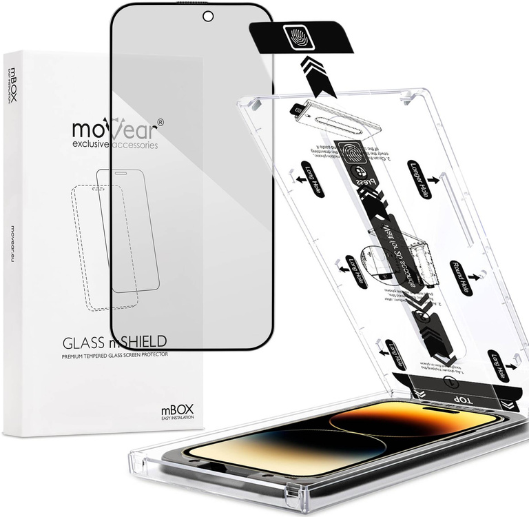 moVear mBOX GLASS mSHIELD 2.5D MAX privacy do Apple iPhone 14 Pro (6.1") (Anty spy, z Aplikatorem)