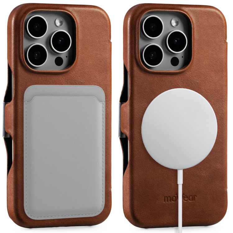 moVear flipSide 4C skórzane etui do Apple iPhone 16 Pro (6.3") | Skóra naturalna olejowana (Ciemnobrązowa)
