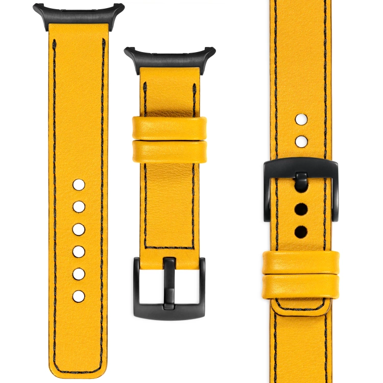 moVear Prestige C1 Skórzany pasek 22mm do Samsung Galaxy Watch Ultra | Żółty, czarne przeszycie [rozmiary XS-XXL i klamra do wyboru]