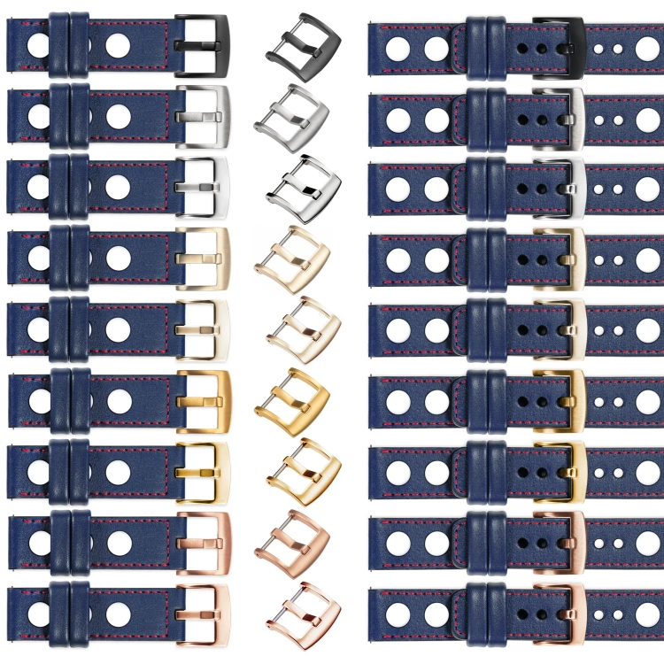moVear Prestige R1 Skórzany pasek 26mm do zegarka | Granatowy, czerwone przeszycie [rozmiary XS-XXL i klamra do wyboru]