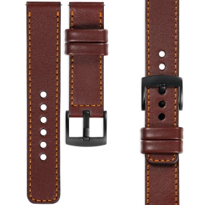 moVear Prestige C1 Skórzany pasek 24mm do zegarka | Kasztanowy, pomarańczowe przeszycie [rozmiary XS-XXL i klamra do wyboru]