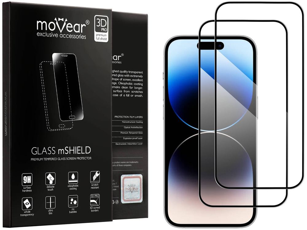 2 szt. | moVear GLASS mSHIELD 3D PRO-E do Apple iPhone 14 Pro Max (6.7") (kompatybilne z etui)