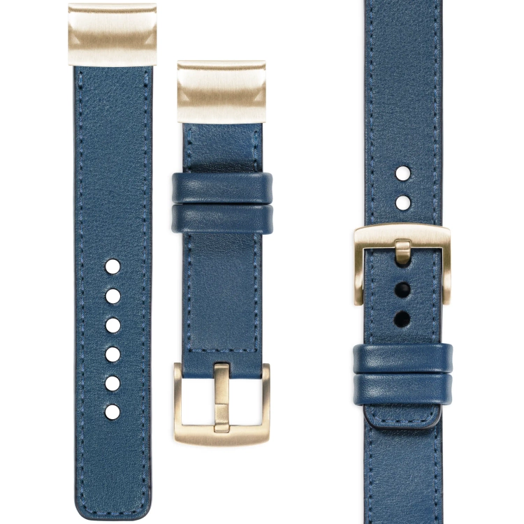moVear Prestige C1 Skórzany pasek do Garmin QuickFit 20mm (Fenix / Instinct - 43/42/40mm) | Niebieski jeans, niebieski jeans przeszycie [rozmiary XS-XXL i klamra do wyboru]