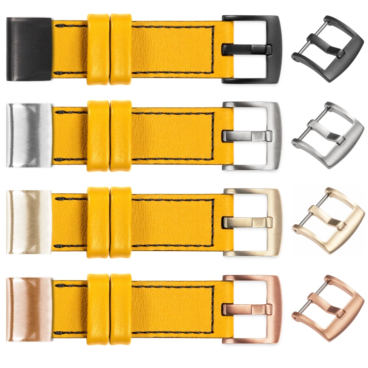 moVear Prestige C1 Skórzany pasek do Garmin QuickFit 26mm (Fenix / Epix / Quatix / Tactix / Enduro - 51mm) | Żółty, czarne przeszycie [rozmiary XS-XXL i klamra do wyboru]