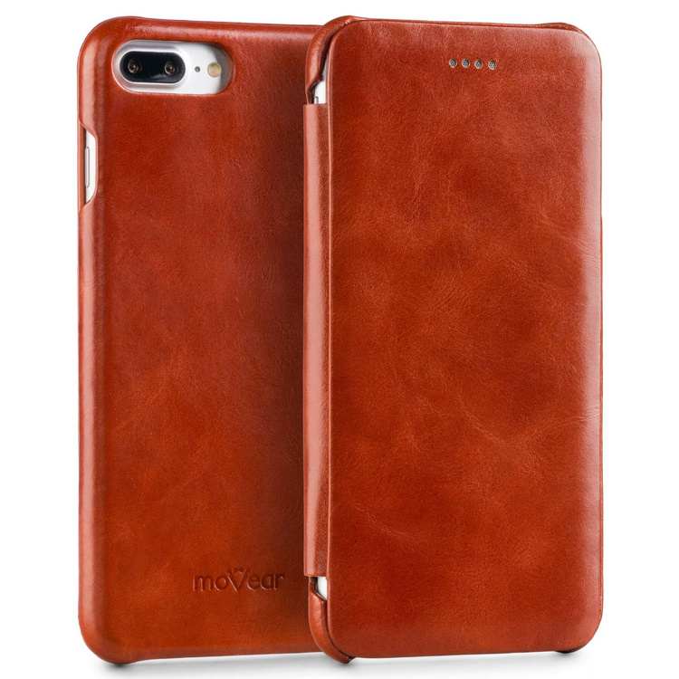 moVear flipSide S skórzane etui do Apple iPhone 8 Plus / 7 Plus (5.5") | Skóra naturalna vintage (Brązowa)