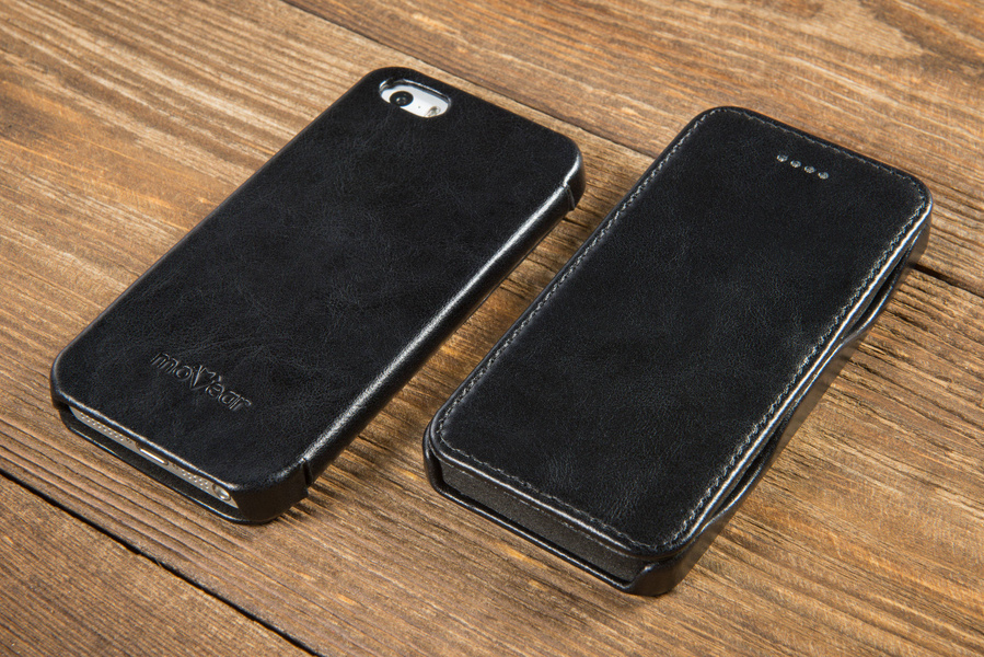 moVear flipSide C Skórzane Etui do Apple iPhone SE / 5s / 5 | Skóra Vintage | Czarny