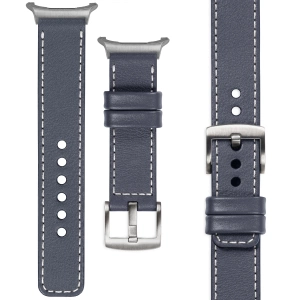 moVear Prestige C1 Skórzany pasek 22mm do Samsung Galaxy Watch Ultra | Szary stalowy, białe przeszycie [rozmiary XS-XXL i klamra do wyboru]