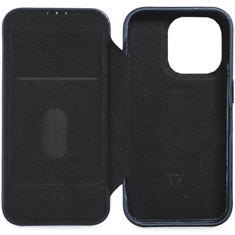 moVear flipSide 4S skórzane etui do Apple iPhone 14 Pro (6.1") | Skóra naturalna gładka (Granatowa)