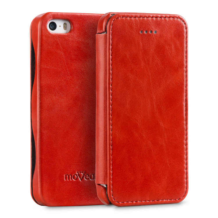 moVear flipSide C Skórzane Etui do Apple iPhone SE / 5s / 5 | Skóra Vintage | Czerwony