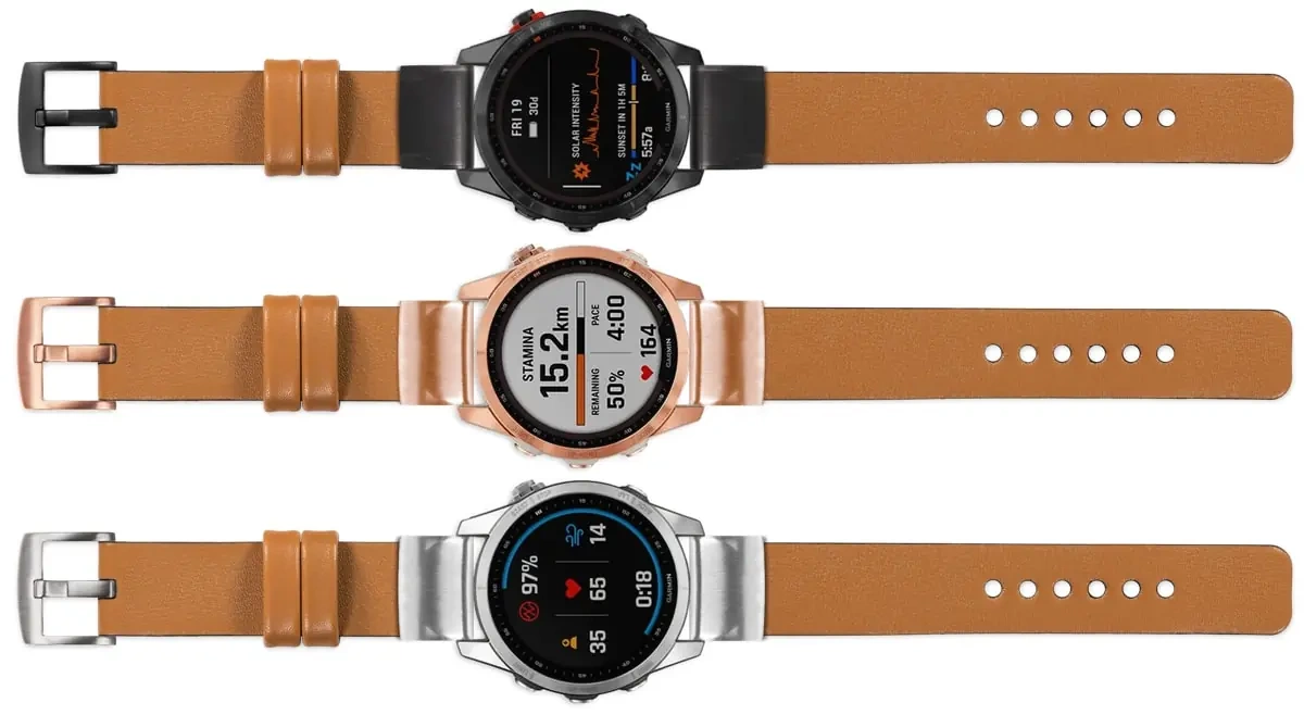 moVear Prestige S1 Skórzany pasek do Garmin QuickFit 20mm (Fenix / Instinct - 43/42/40mm) | Jasnobrązowy [rozmiary XS-XXL i klamra do wyboru]