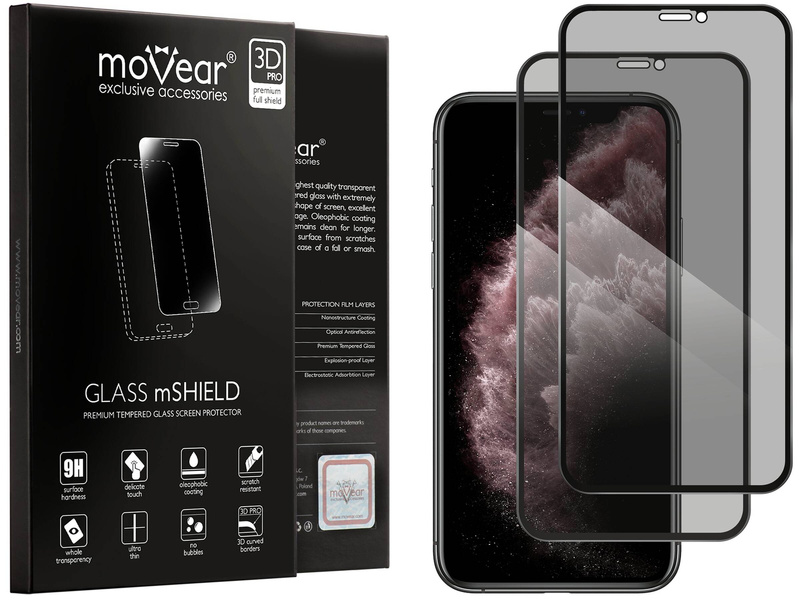 2 szt. | moVear GLASS mSHIELD 3D PRO privacy do Apple iPhone 11 Pro Max / Xs MAX (6.5") | (Prywatyzujące)