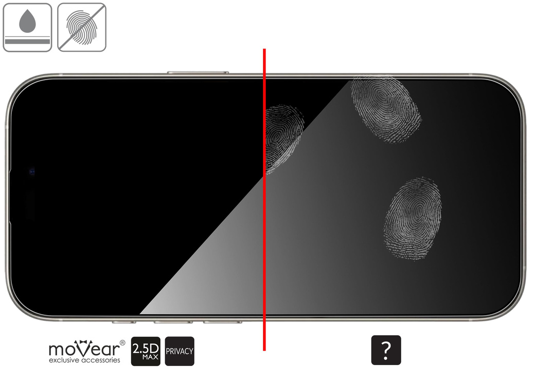 moVear mBOX GLASS mSHIELD 2.5D MAX privacy do Apple iPhone 17 Pro / 17 / 16 Pro (6.3") (Anty spy, z Aplikatorem)