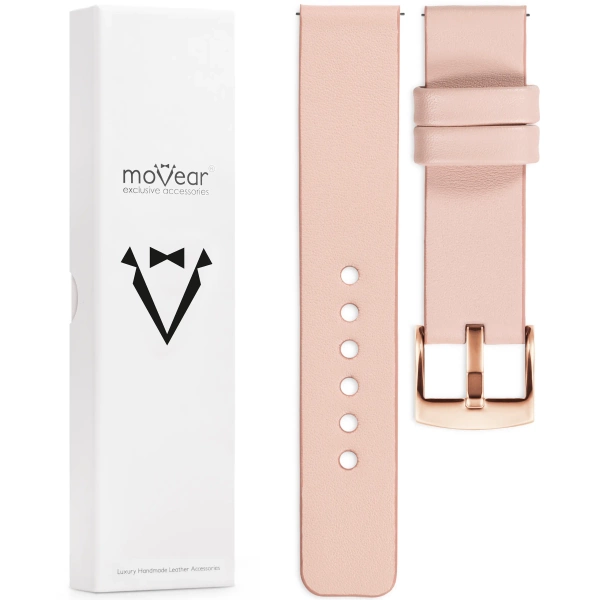 moVear Prestige S1 Skórzany pasek 22mm do zegarka | Różowy cielisty [rozmiary XS-XXL i klamra do wyboru]
