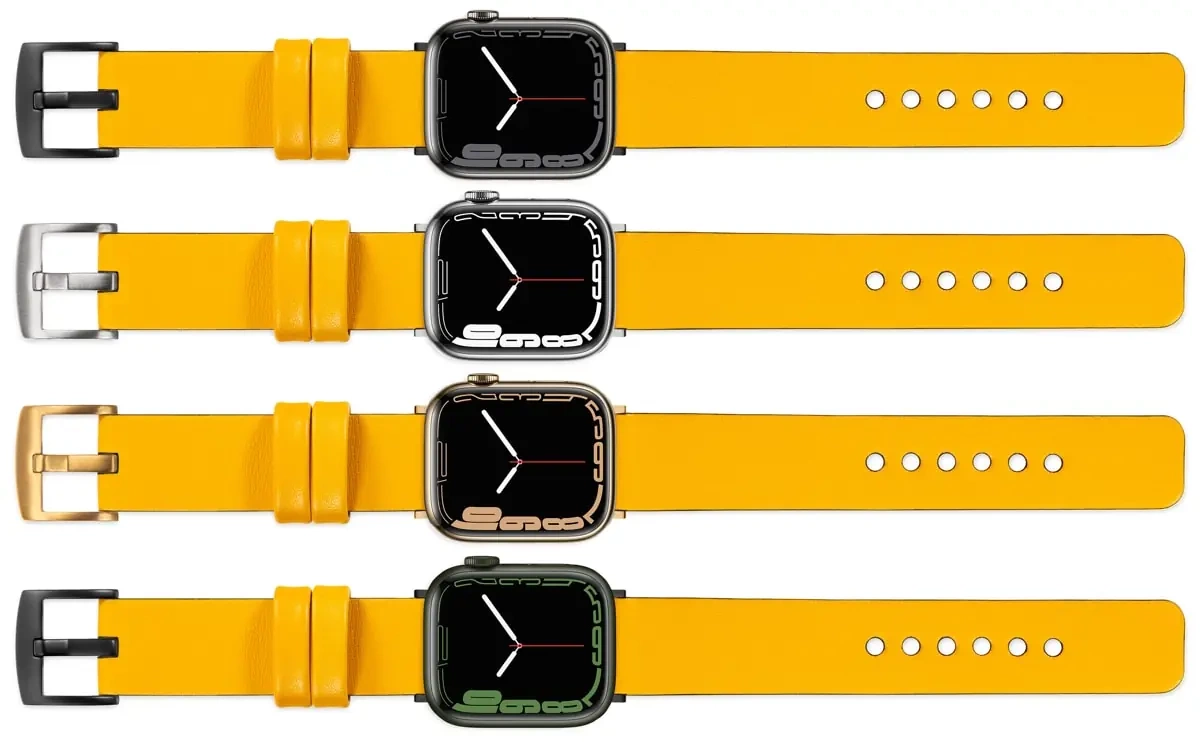 moVear Prestige S1 Skórzany pasek 22mm do Apple Watch 10 / 9 / 8 / 7 / 6 / 5 / 4 / SE (46/45/44mm) & Ultra (49mm) | Żółty [adapter i klamra do wyboru]
