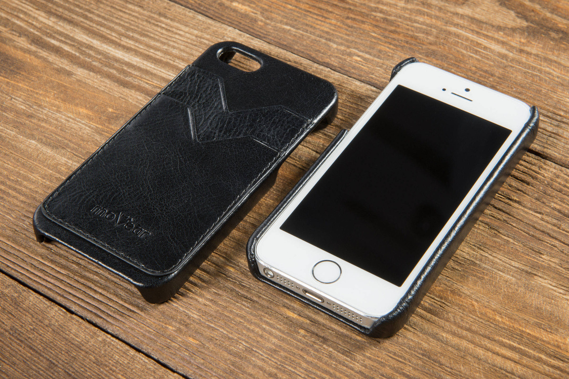 moVear backCover S+ Skórzane Etui Plecki do Apple iPhone SE / 5s / 5 | Skóra Vintage | Czarny