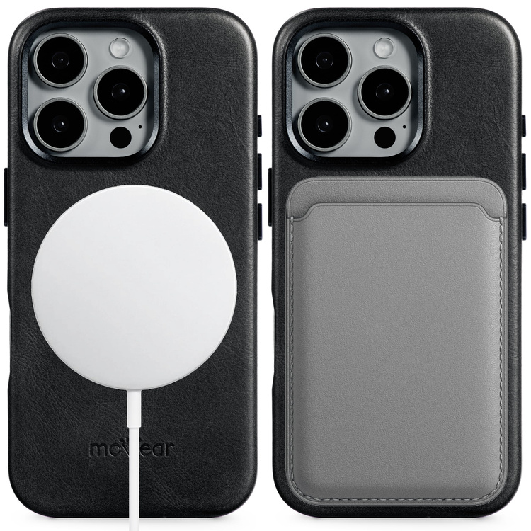 moVear backCover 4S Skórzane plecki do Apple iPhone 16 Pro Max (6.9") | kompatybilne z MagSafe, Skóra naturalna olejowana (Czarna)
