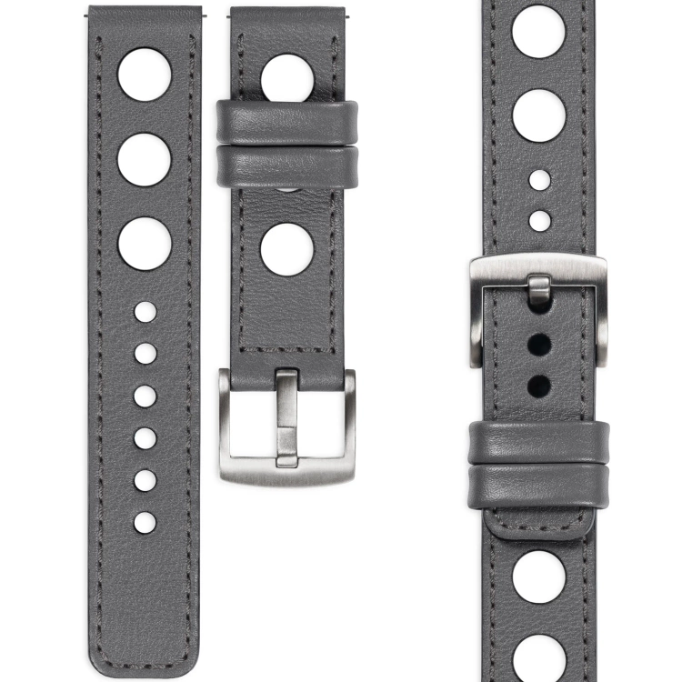 moVear Prestige R1 Skórzany pasek 22mm do zegarka | Szary, grafitowe przeszycie [rozmiary XS-XXL i klamra do wyboru]
