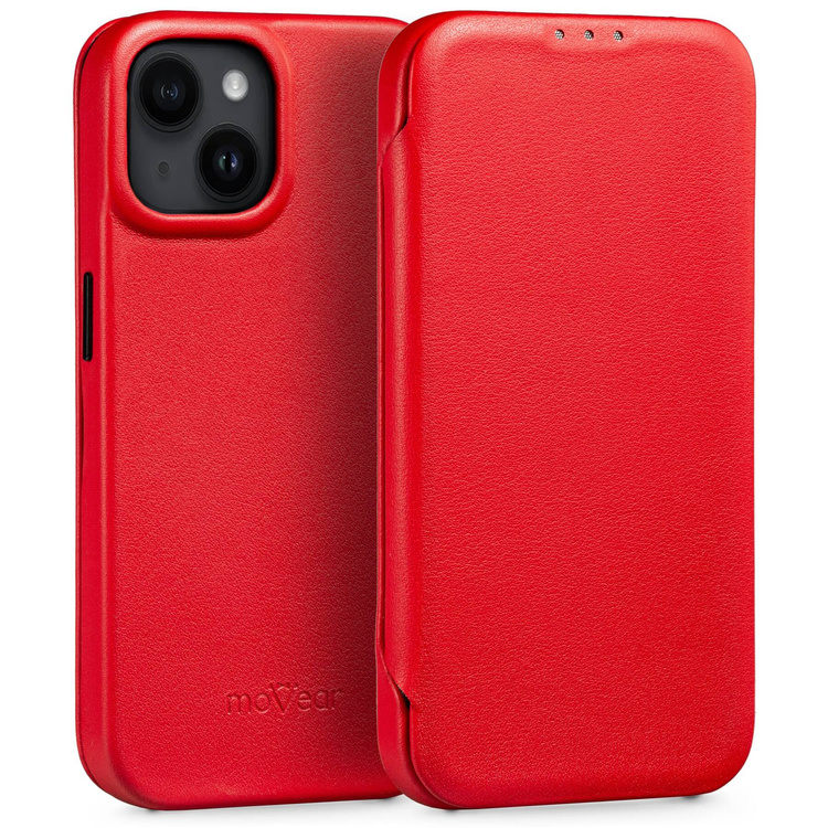 moVear flipSide 4S skórzane etui do Apple iPhone 14 (6,1") | Skóra naturalna gładka (Czerwona)