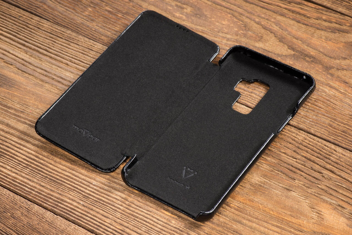 moVear flipSide S skórzane etui do Samsung Galaxy S9+ (Plus) (6.2") | Skóra naturalna olejowana (Czarna)