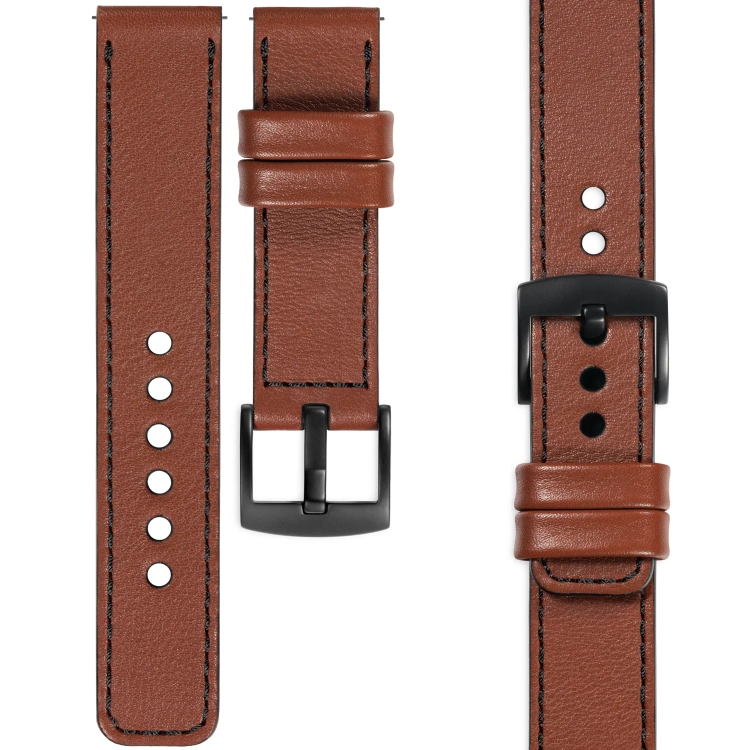 moVear Prestige C1 Skórzany pasek 20mm do zegarka | Brązowy, czarne przeszycie [rozmiary XS-XXL i klamra do wyboru]