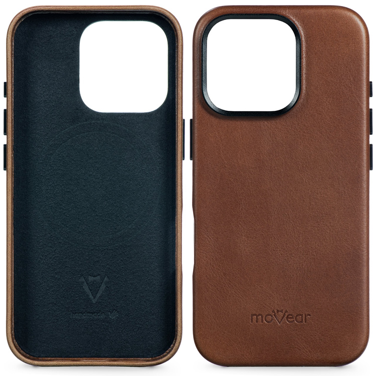 moVear backCover 4S Skórzane plecki do Apple iPhone 16 Pro (6.3") | kompatybilne z MagSafe, Skóra naturalna olejowana (Ciemnobrązowa)
