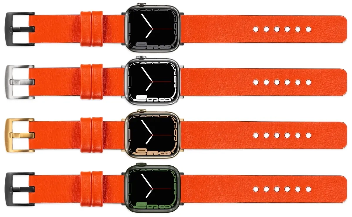 moVear Prestige S1 Skórzany pasek 22mm do Apple Watch 10 / 9 / 8 / 7 / 6 / 5 / 4 / SE (42/41/40mm) | Pomarańczowy [adapter i klamra do wyboru]