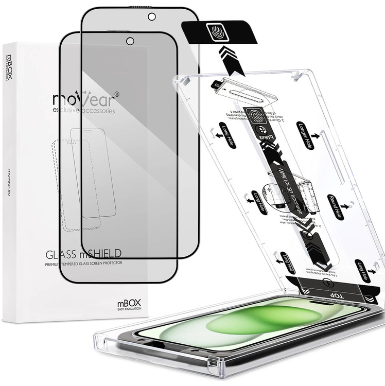 2 szt. | moVear mBOX GLASS mSHIELD 2.5D MAX privacy do Apple iPhone 16 Plus / 15 Plus (6.7") (Anty spy, z Aplikatorem)