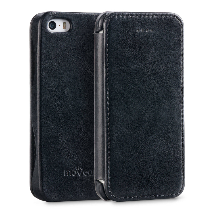 moVear flipSide C Skórzane Etui do Apple iPhone SE / 5s / 5 | Skóra Vintage | Czarny